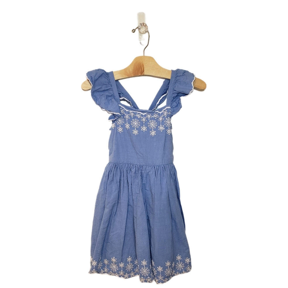 Cat & Jack 5T Girls Embroidered Ruffle Sleeve Blue Summer Dress